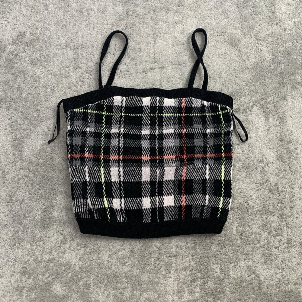 Alice + Olivia Top Womens Small Glen Plaid Alison Sleeveless Sweater Crop Lined